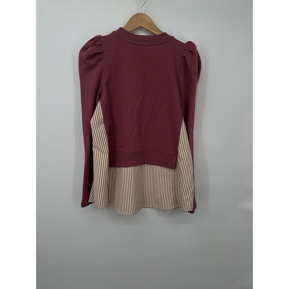 Maeve Anthropologie Layered Sweatshirt Tunic Womens XS  Mauve Puff Sleeve Office - Picture 5 of 8
